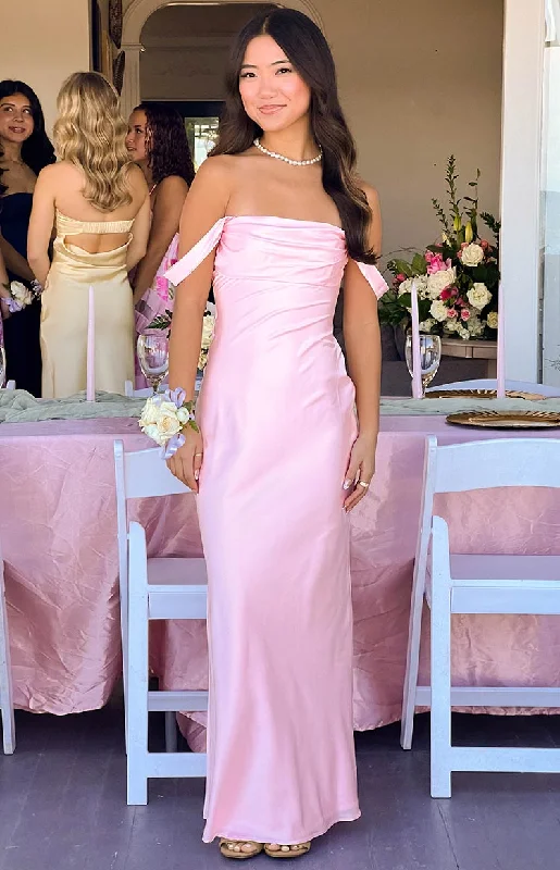 Ella Light Pink Off Shoulder Formal Maxi Dress